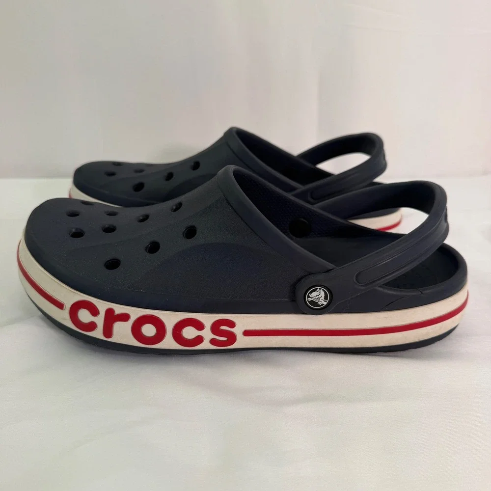 Crocs Bayaband Clog Navy Blue Red White Logo Mens Size 13 Slip On Shoes